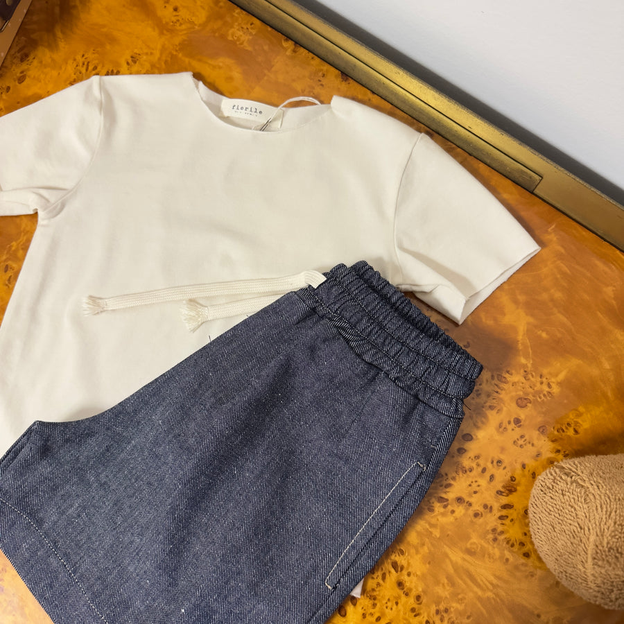 T-shirt basic in jersey di cotone - taglio vivo- avorio