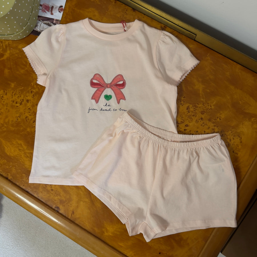 Completo in cotone organico pink con t-shirt fiocco e pantaloncino Farfalla
