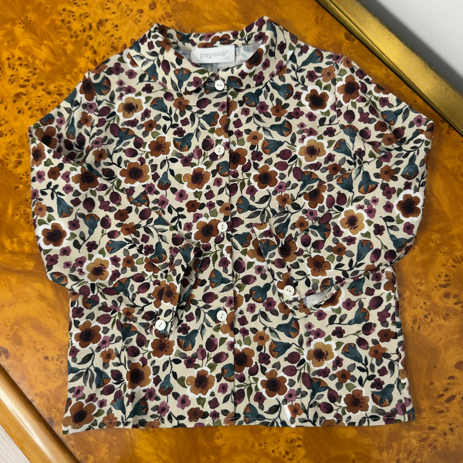 Camicia in Cotone a Fiori -Fiori Autunnali su Fondo Sabbia