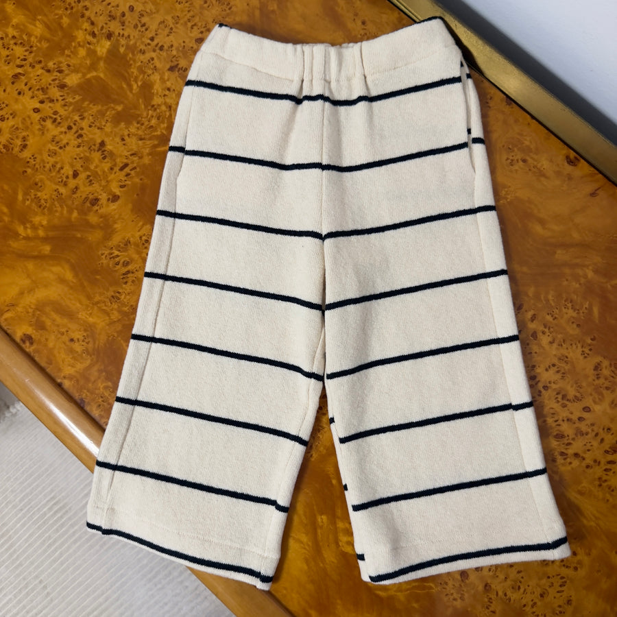 Pantalone in Caldo Cotone a Righe -Avorio/Carbone