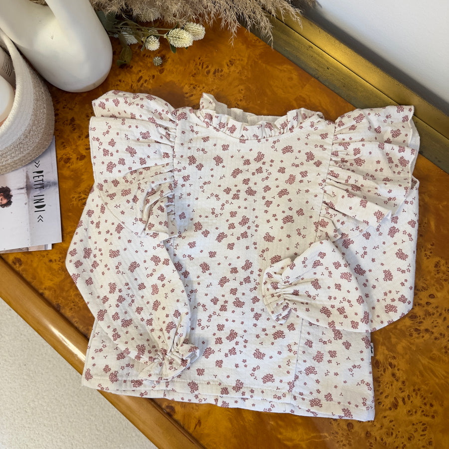 Blusa con volant - fiorellini borgogna