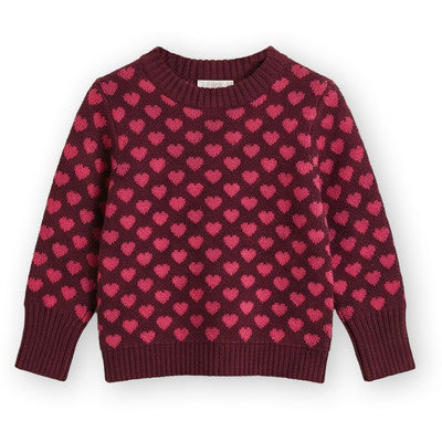 Janie Pullover in Cashmere con Cuori -Burgundy