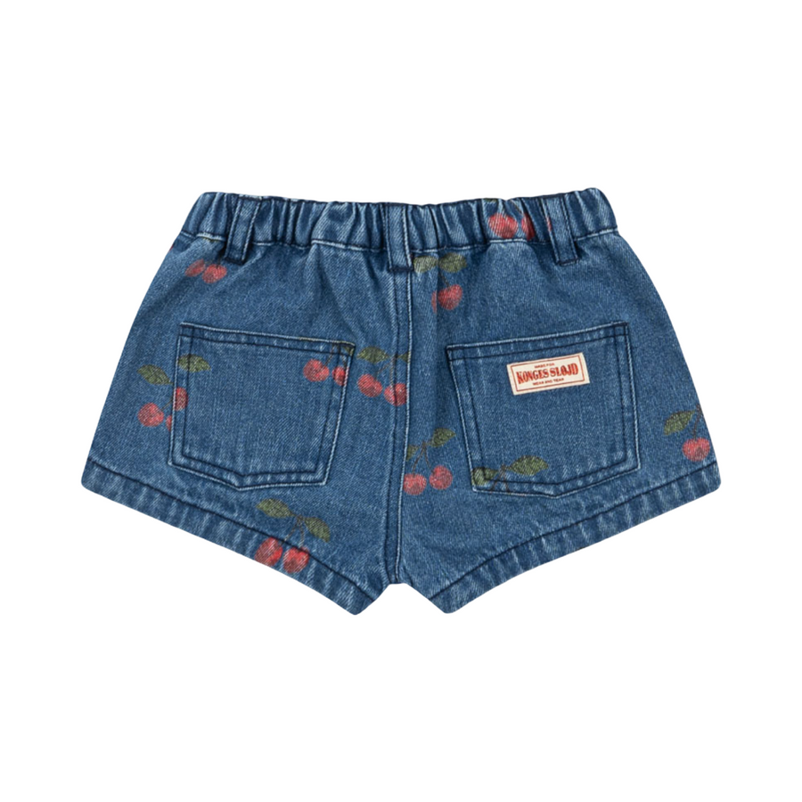 Pantaloncini in denim di cotone organico con ciliegie