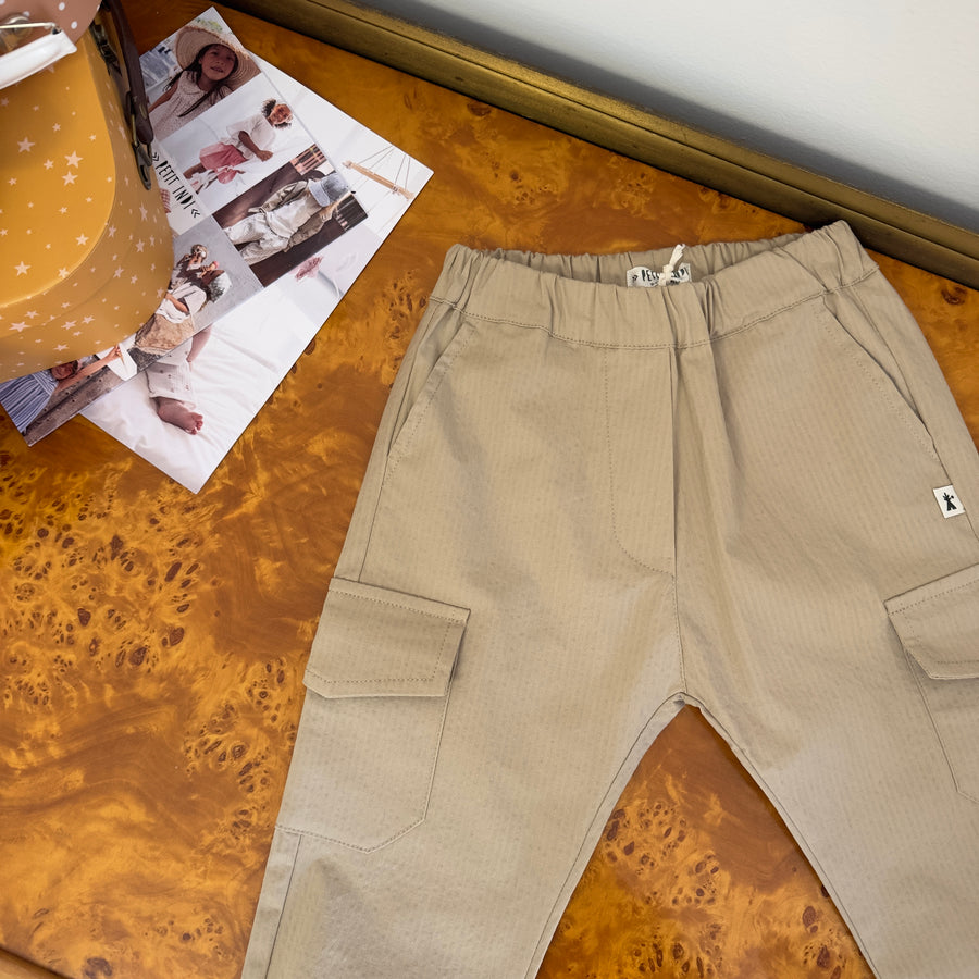Pantalone Cargo in Seersucker di Cotone Elasticizzato Color Nocciola