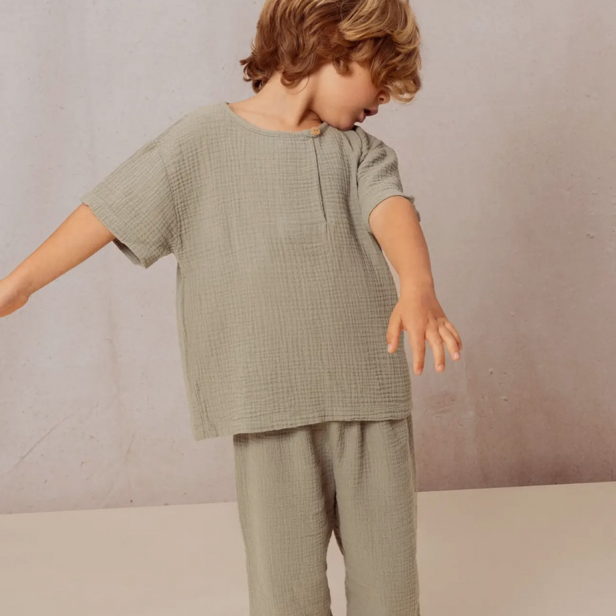 T-shirt in mussola di cotone biologico - eucalipto
