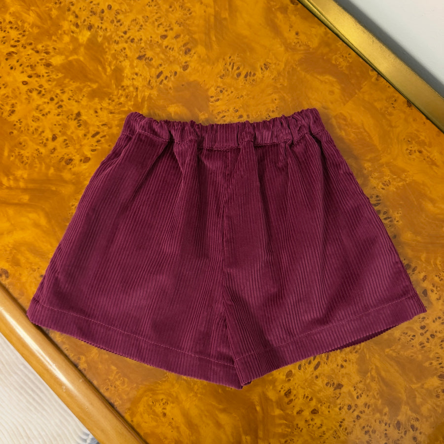 Pantaloncino in Velluto a Coste Larghe -Prugna