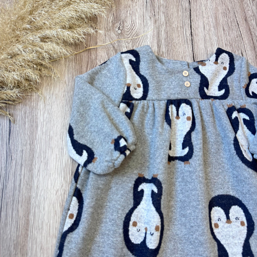 Abito in caldo cotone con pinguini - pratico, adorabile da indossare e ri-indossare