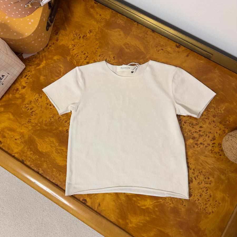 T-shirt basic in jersey di cotone - taglio vivo- avorio
