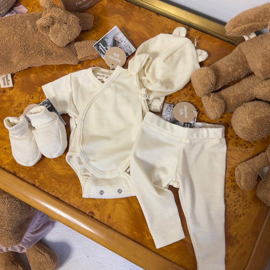 Body écru in Lana Merino e Seta – Manica corta, chiusura antipanico