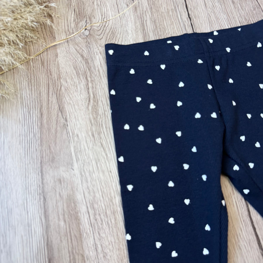 Leggings a costina blu notte con cuoricini