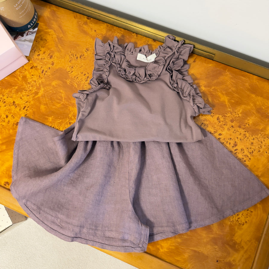 Top in jersey di cotone con ruches - malva