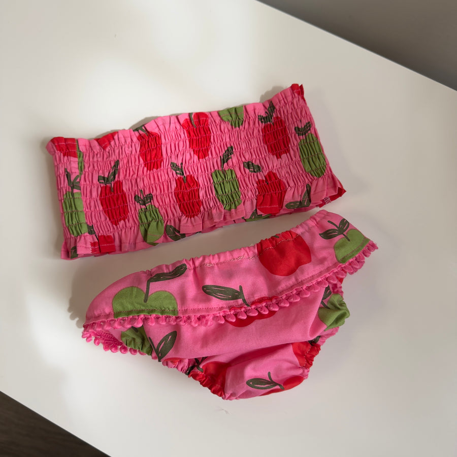 Costume artigianale in cotone con mele verdi e rosse
