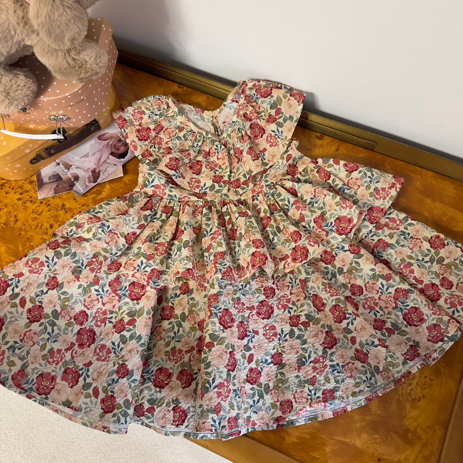 BELLA FRILL DRESS- abito in cotone organico floreale