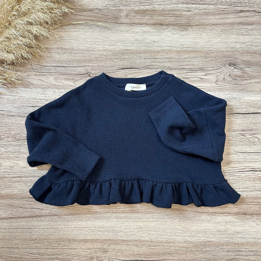 Maglia in caldo cotone blu notte  con ruches