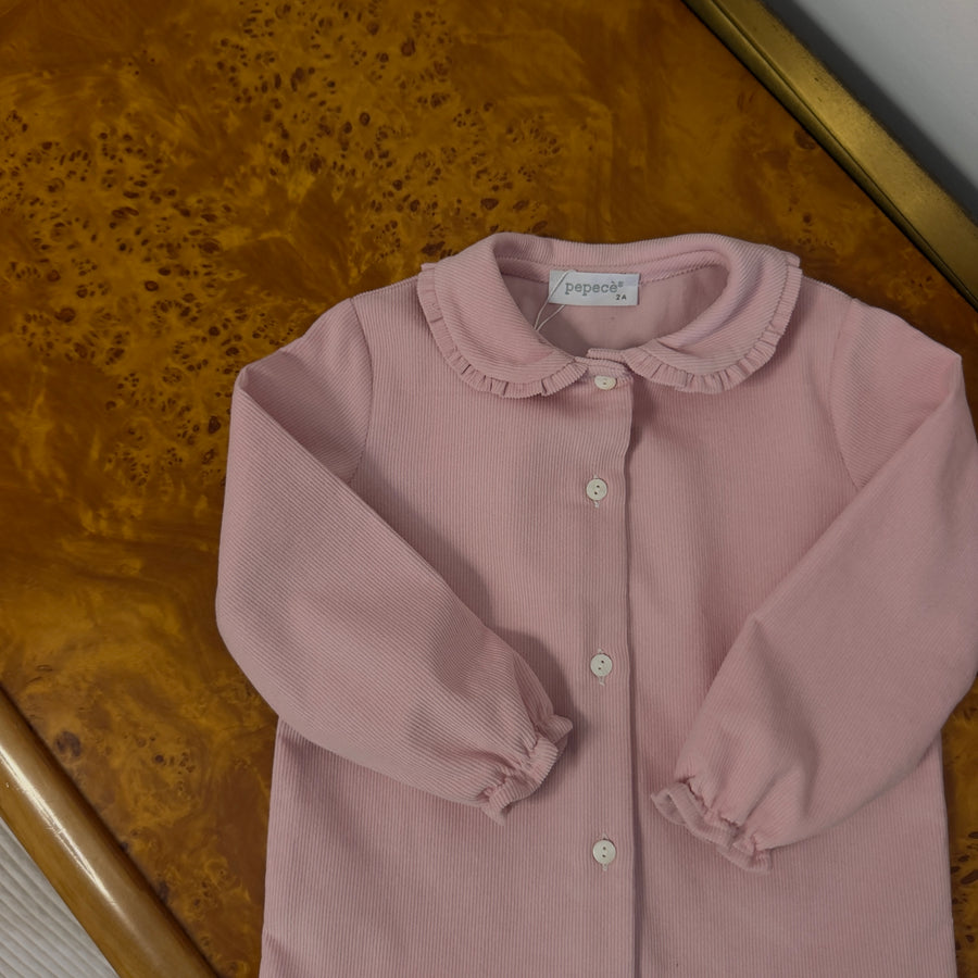 Camicia in Microvelluto con Colletto Peter Pan -Rosa Peonia