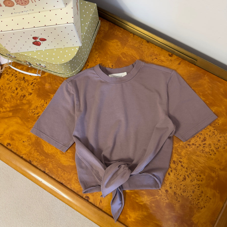 T-shirt malva in jersey di cotone con nodo frontale morbida e versatile