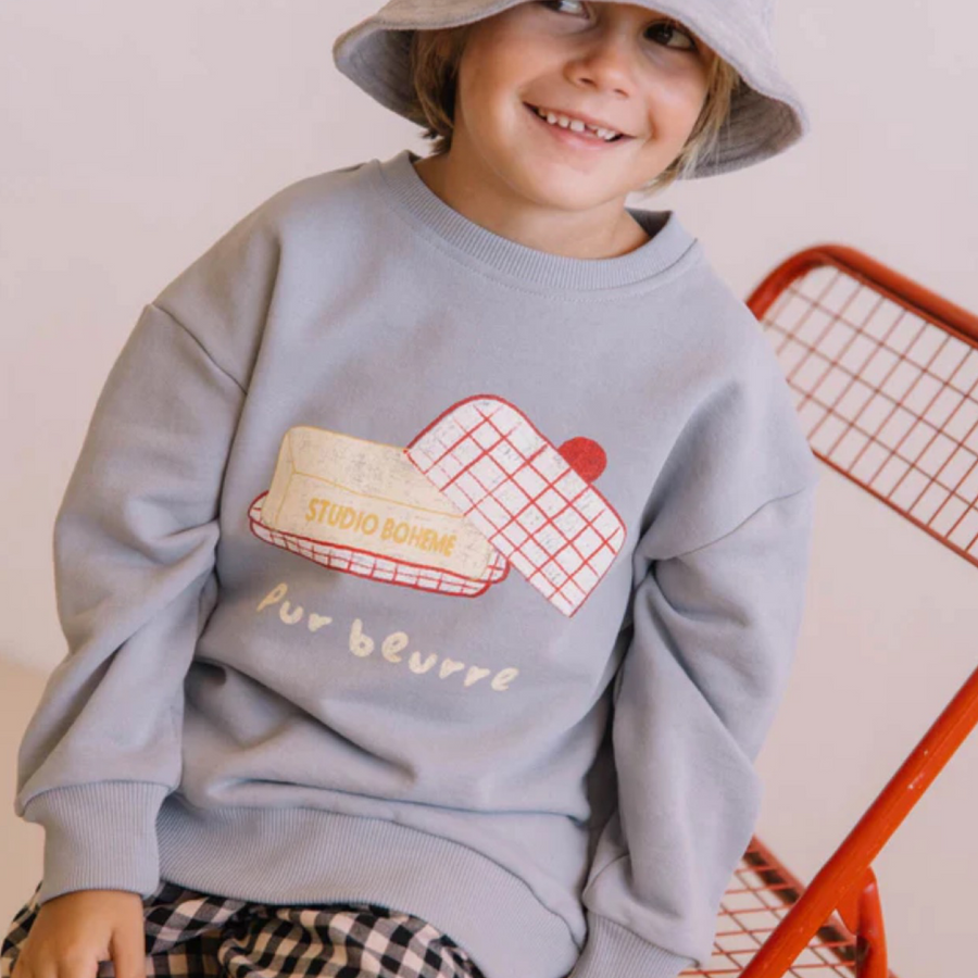 Sweatshirt Bart Blue Silver Beurre in cotone biologico e organico