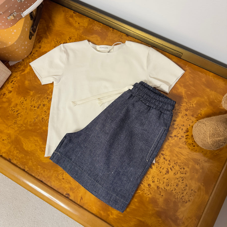 T-shirt basic in jersey di cotone - taglio vivo- avorio