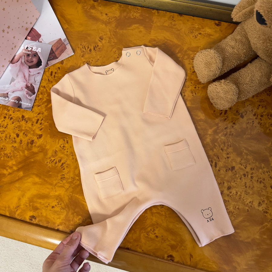 Tutina in jersey di cotone con tasche pesca - perfetta per ogni stagione