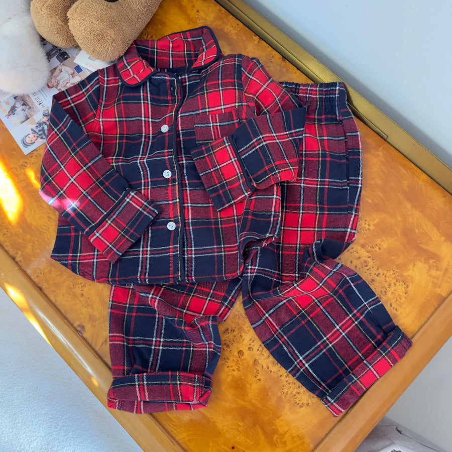 Set pigiama scozzese in flanella di cotone KID