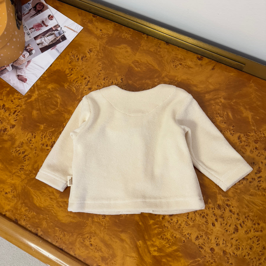 Cardigan avorio in spugna di cotone organico certificato con topolino – Versatile, morbido e 4 stagioni