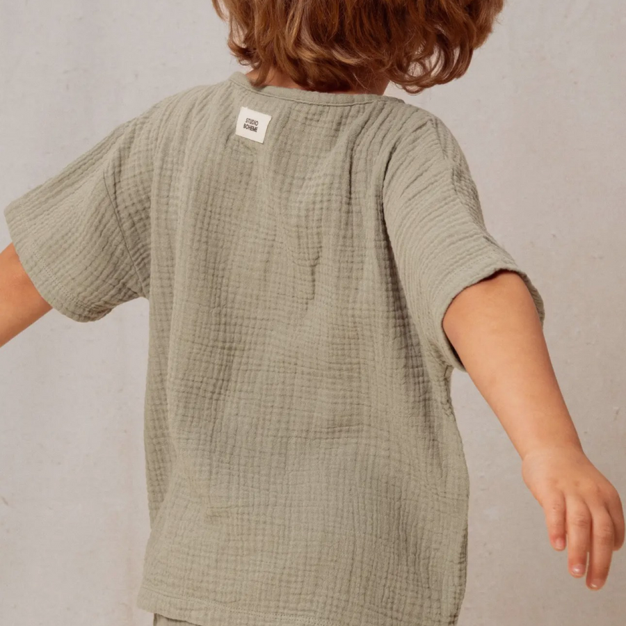 T-shirt in mussola di cotone biologico - eucalipto