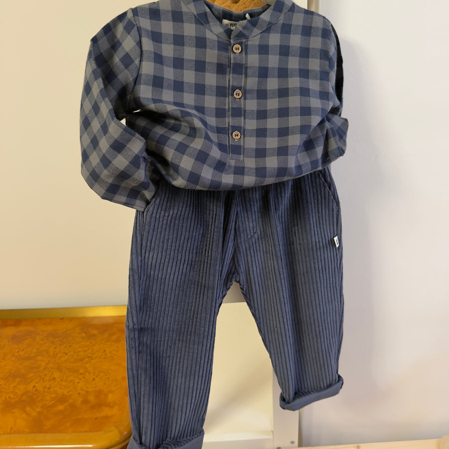 Camicia polo Vichy blu e grigio