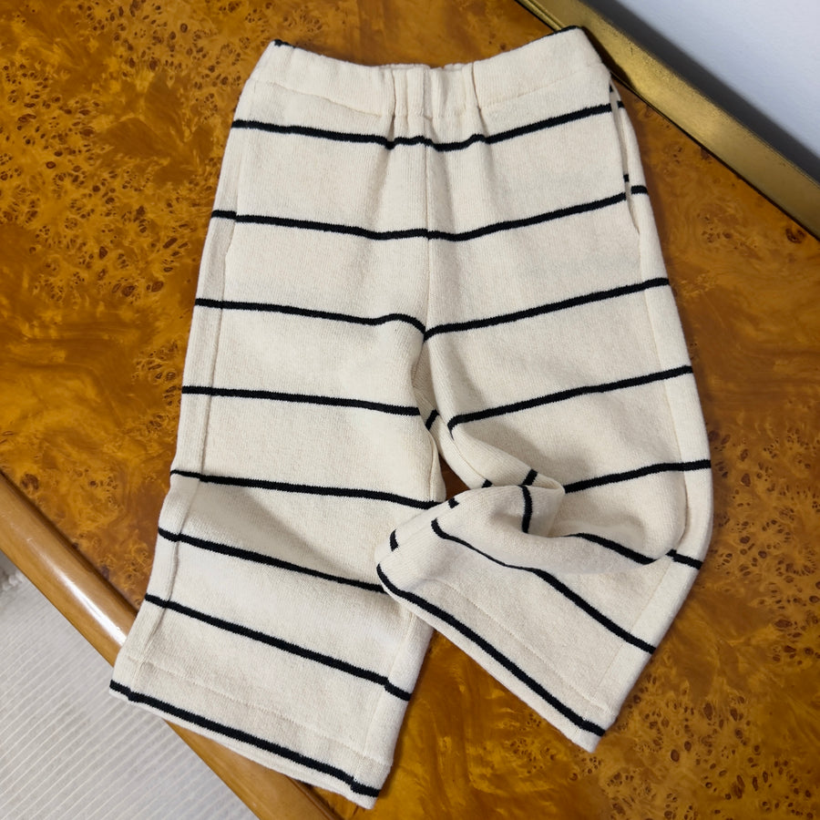 Pantalone in Caldo Cotone a Righe -Avorio/Carbone