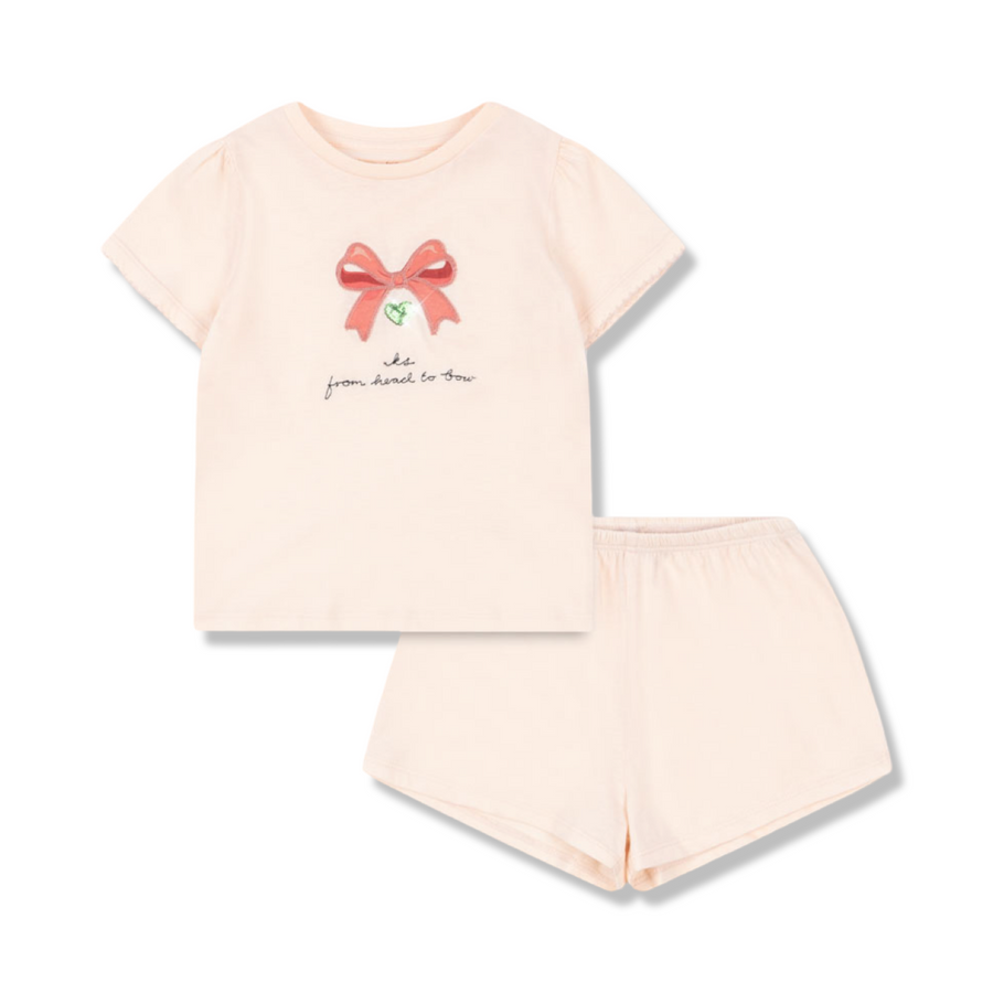 Completo in cotone organico pink con t-shirt fiocco e pantaloncino Farfalla