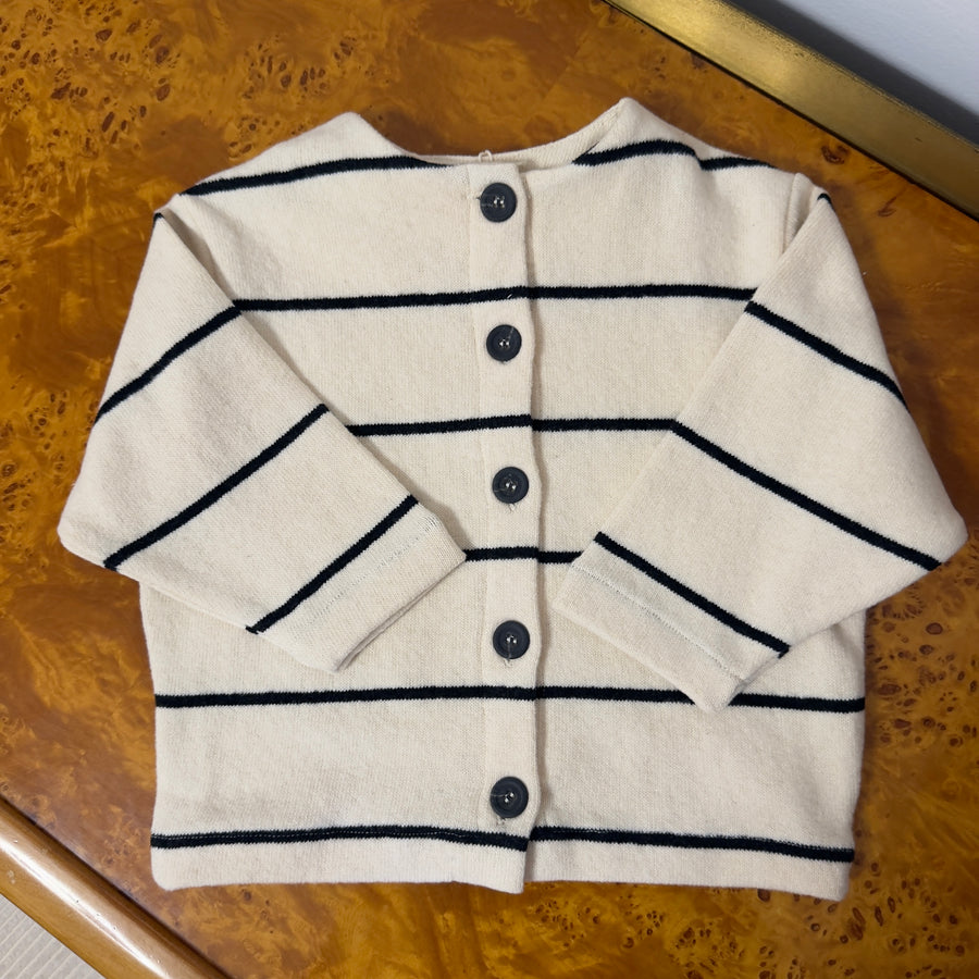 Cardigan in Caldo Cotone a Righe -Avorio/Carbone
