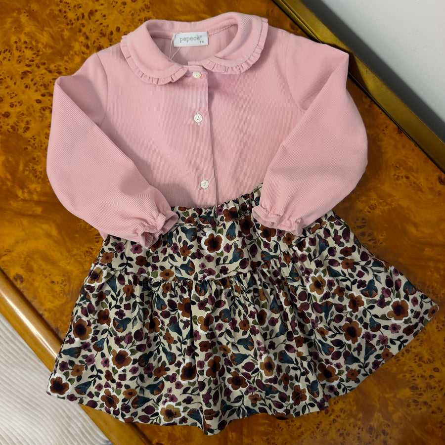 Camicia in Microvelluto con Colletto Peter Pan -Rosa Peonia