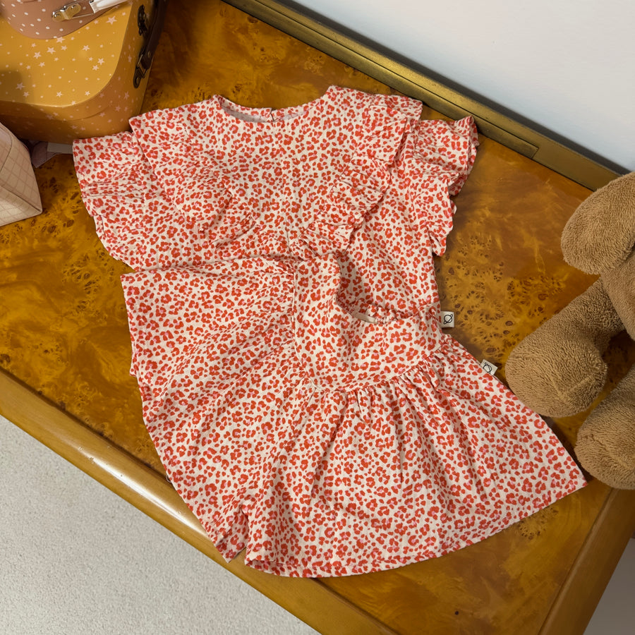 Blusa Duna bambina – cotone morbido, stampa animalier e ruches decorative