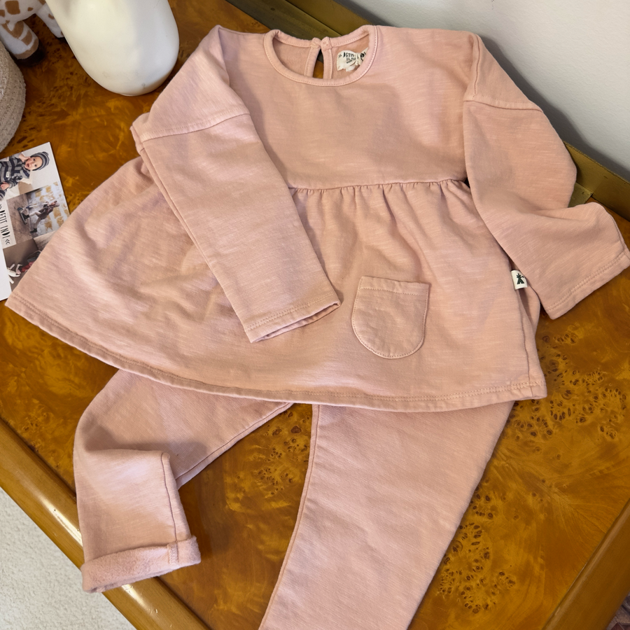 Set un cotone organico - felpa svasata e leggings - pink nude
