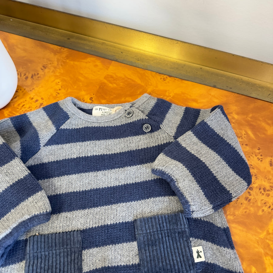 Pagliaccetto in maglia di cotone morbidissimo rigato blu e cenere – comfort assoluto