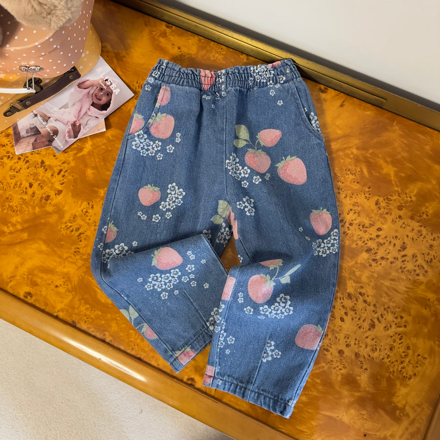MAGOT FRILL PANTS- pantalone in denim morbidissimo con fragoline