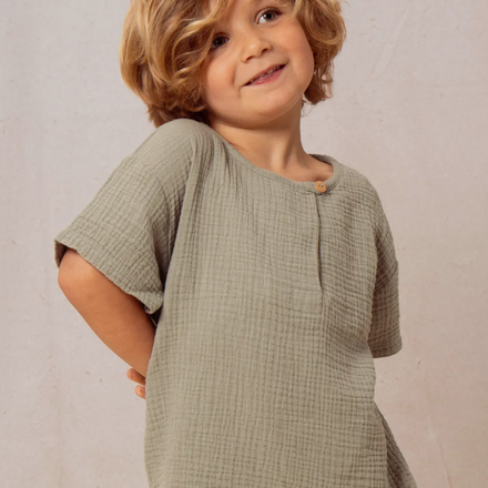 T-shirt in mussola di cotone biologico - eucalipto