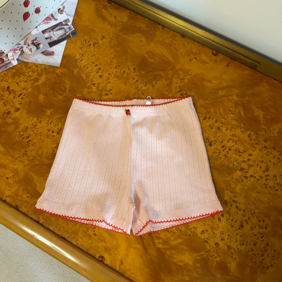 Liva Pointelle Shorts Traforati Soft Rose con Rosellina 3D e Merletto a Contrasto