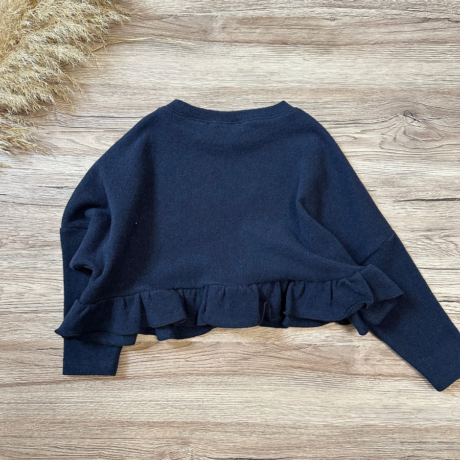 Maglia in caldo cotone blu notte  con ruches