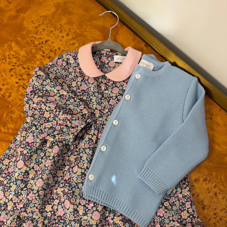 Cardigan con Bottoncini in Lana Merino -Celeste
