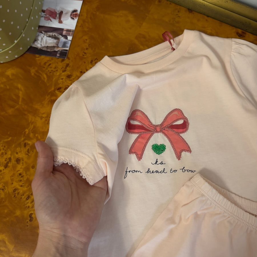 Completo in cotone organico pink con t-shirt fiocco e pantaloncino Farfalla