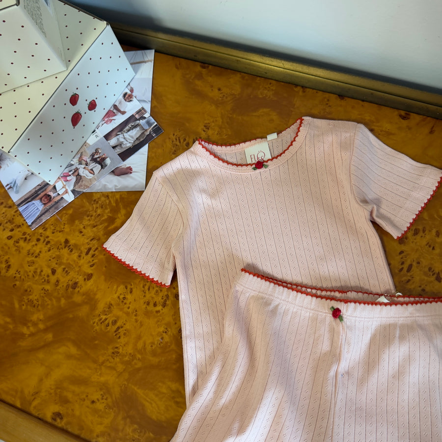 Liva Pointelle Shorts Traforati Soft Rose con Rosellina 3D e Merletto a Contrasto