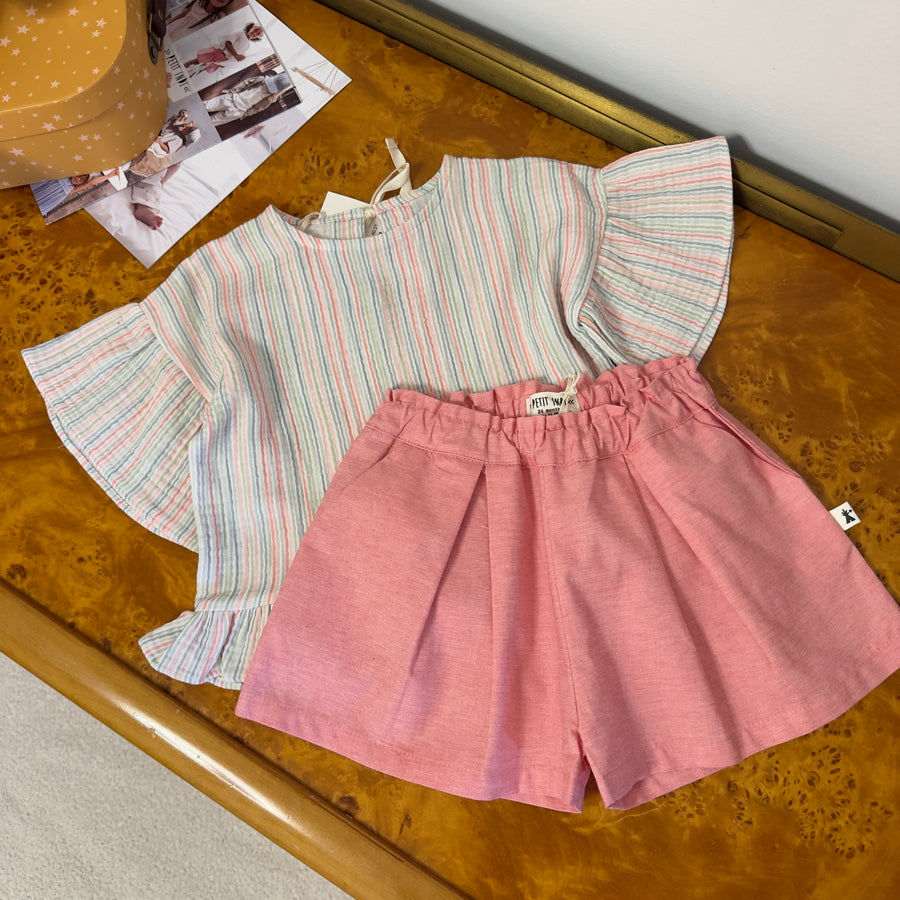 Blusa a scatoletta con ruches su maniche e fondo – design fluido e raffinato-arcobaleno