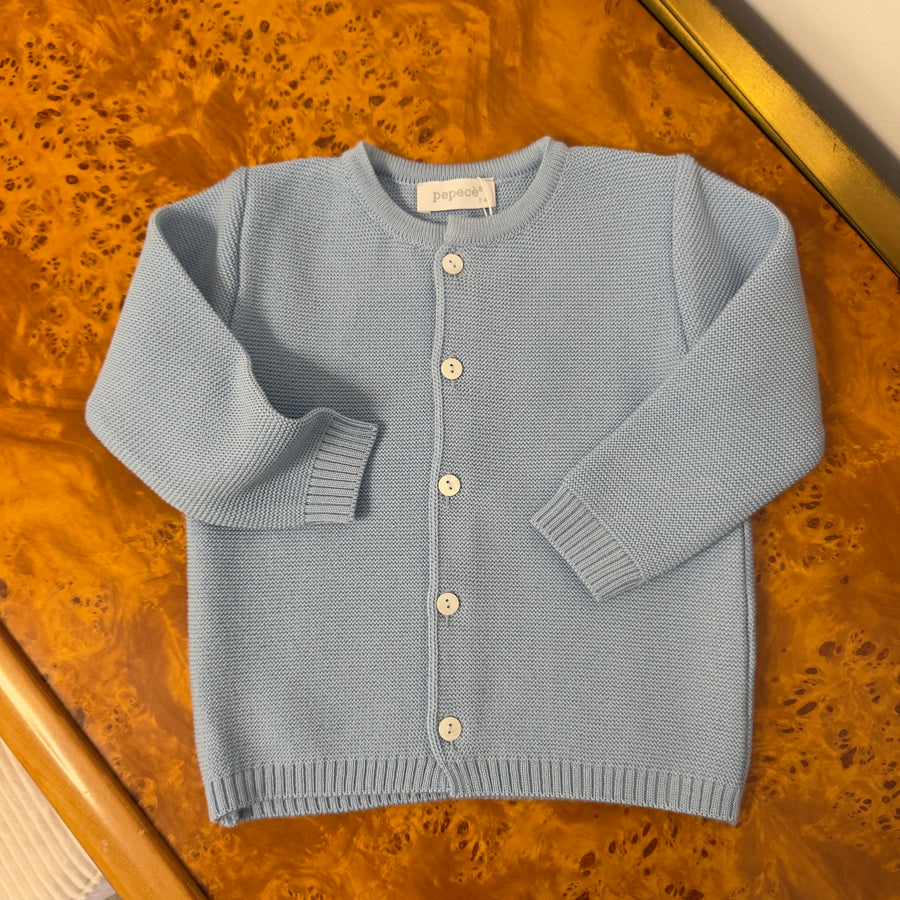 Cardigan con Bottoncini in Lana Merino -Celeste