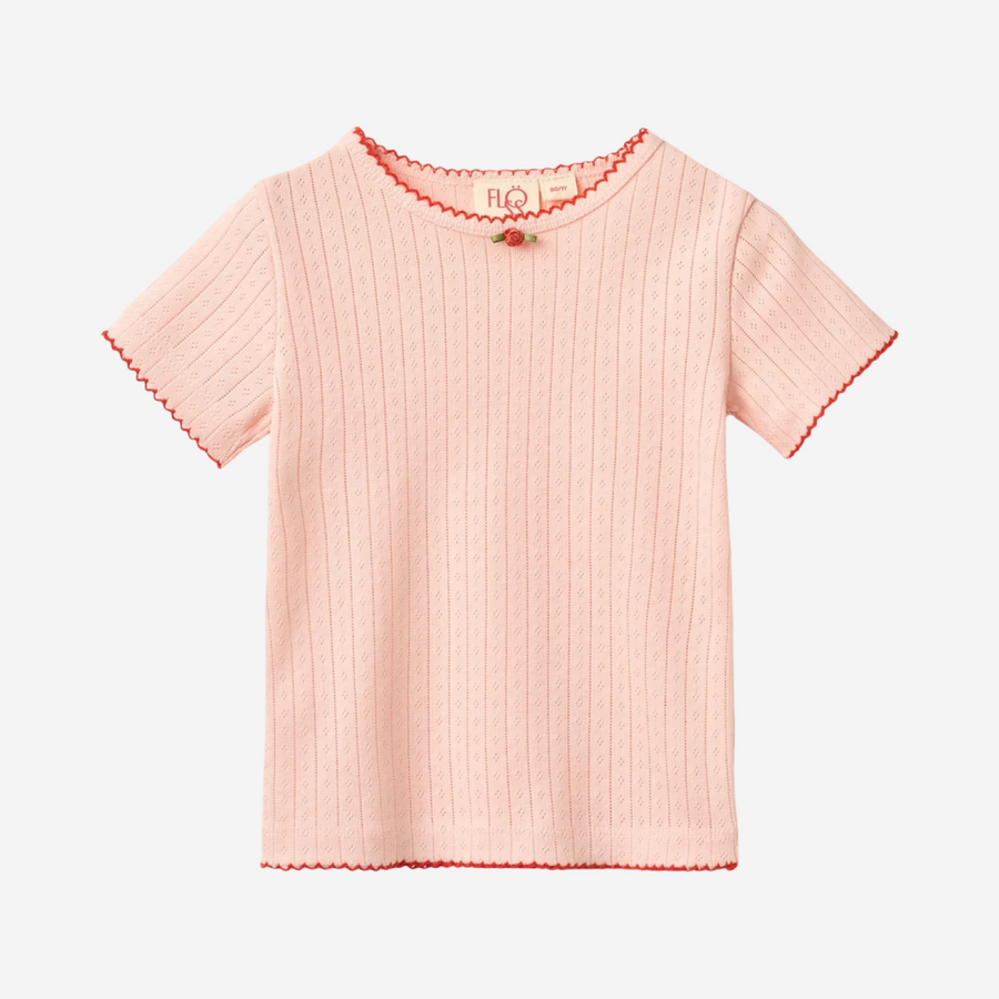Liva Pointelle T-Shirt Traforata Soft Rose con Rosellina