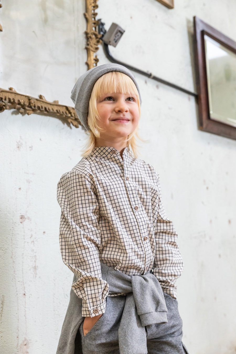 Camicia a quadretti in cotone - collo alla coreana