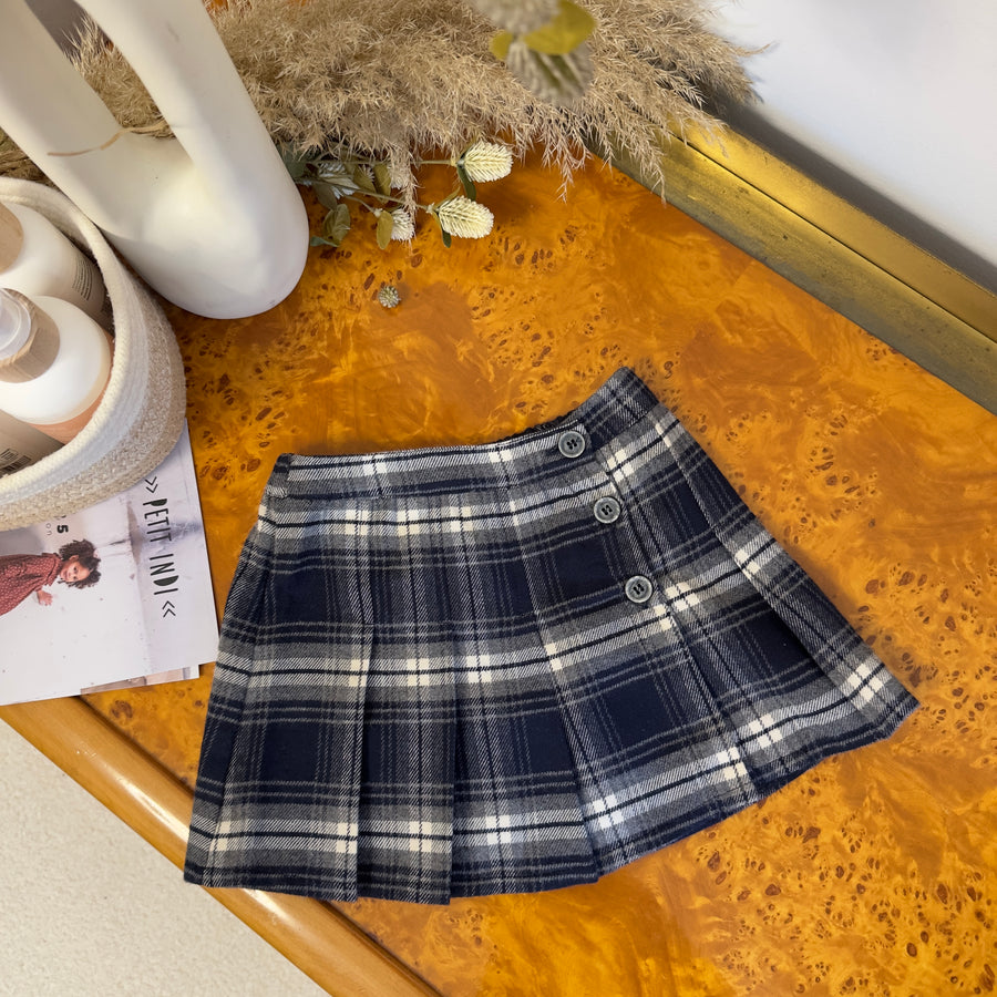 Gonna a pieghe – Quadri blu e latte, stile college raffinato