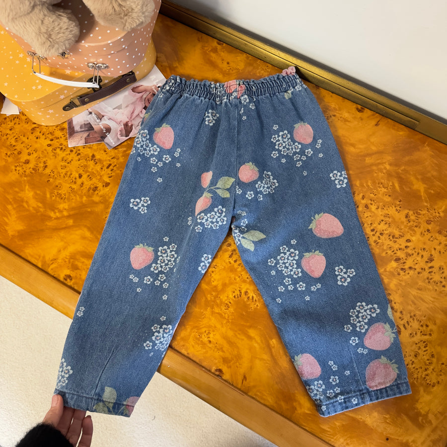 MAGOT FRILL PANTS- pantalone in denim morbidissimo con fragoline