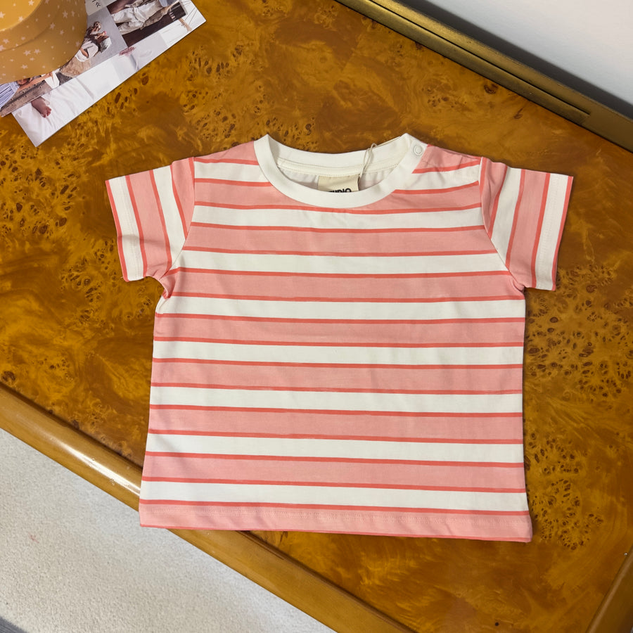 T-shirt Essential Rayures Rose Rouge in jersey di cotone a righe