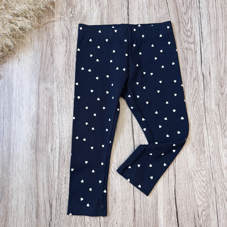 Leggings a costina blu notte con cuoricini
