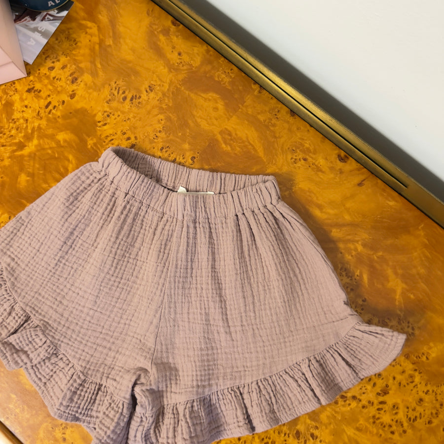 Pantaloncino in mussola di cotone con ruches - cameo rose